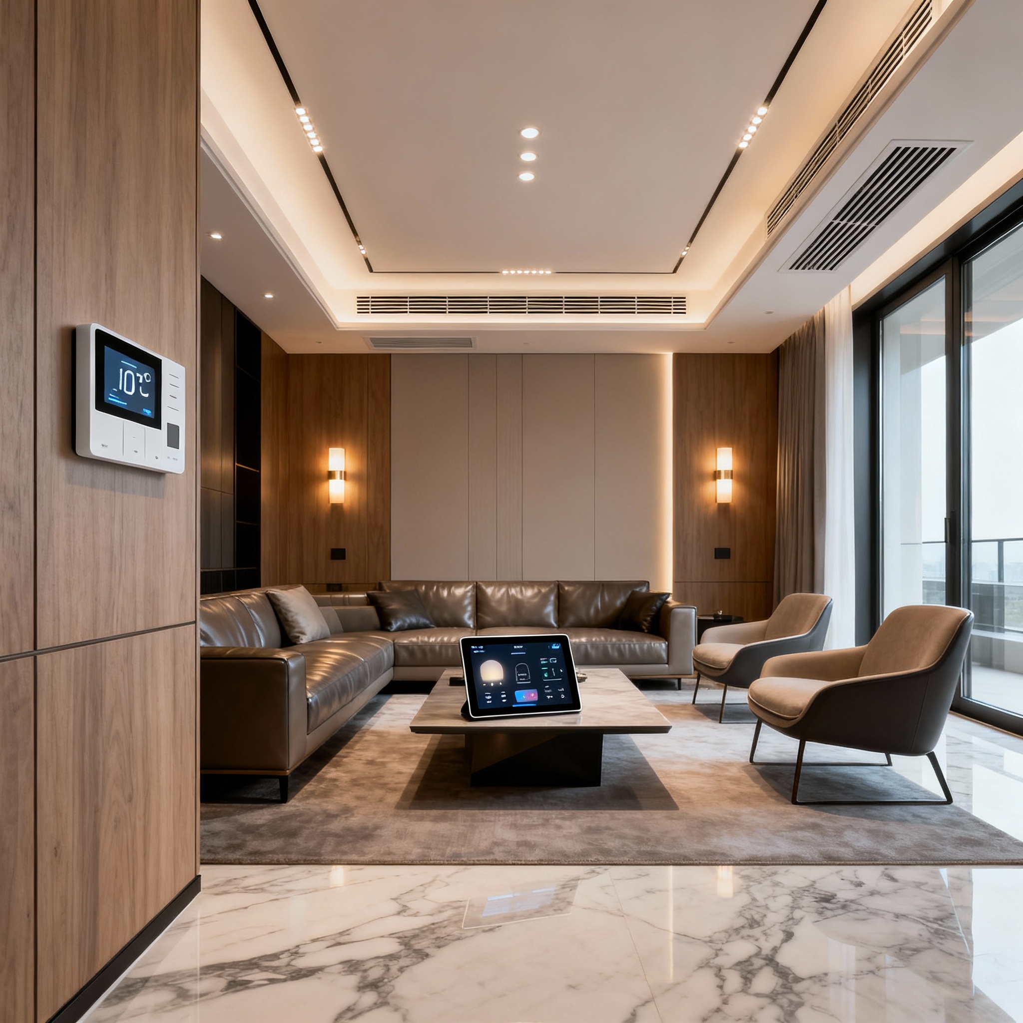 Sala com iluminação automatizada e sancas de gesso